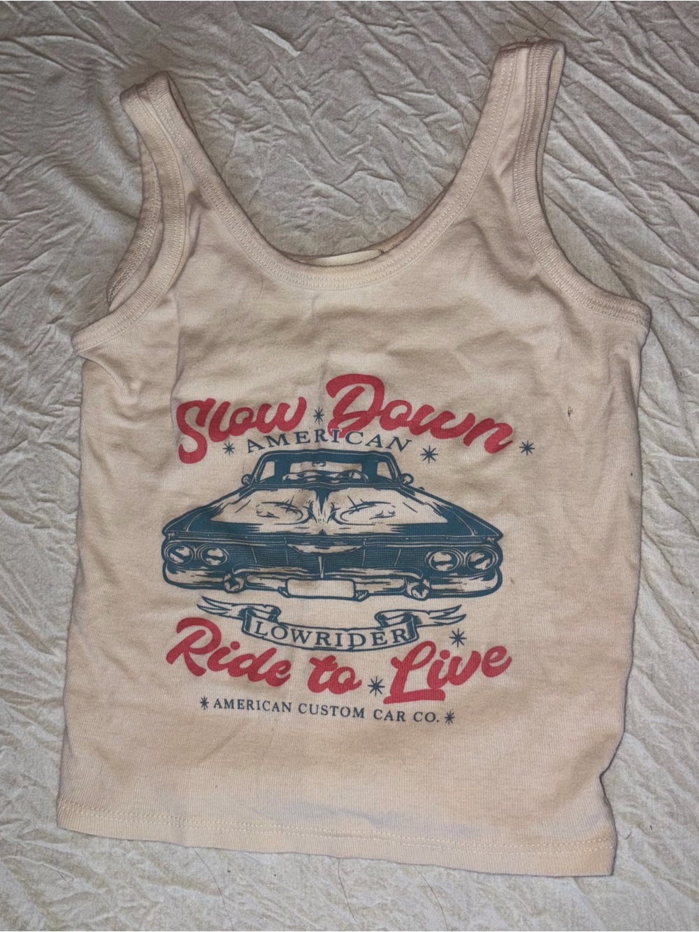 White tank top with American car graphic